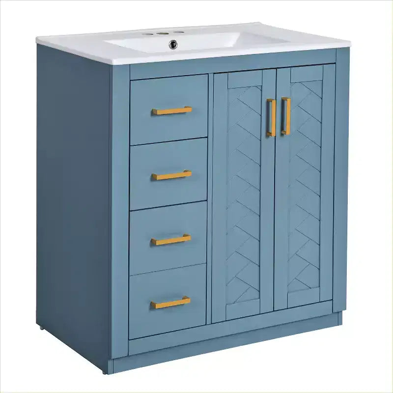 Meuble-lavabo de salle de bain 30 pouces à vasque simple avec armoire et 3 tiroirs – Noir / Bleu / Vert / Indigo / Blanc