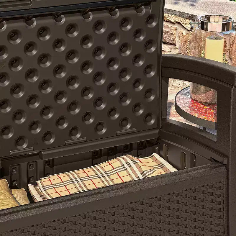 Causeuse Suncast avec espace de rangement et cache-poubelle, capacité de 33 gallons