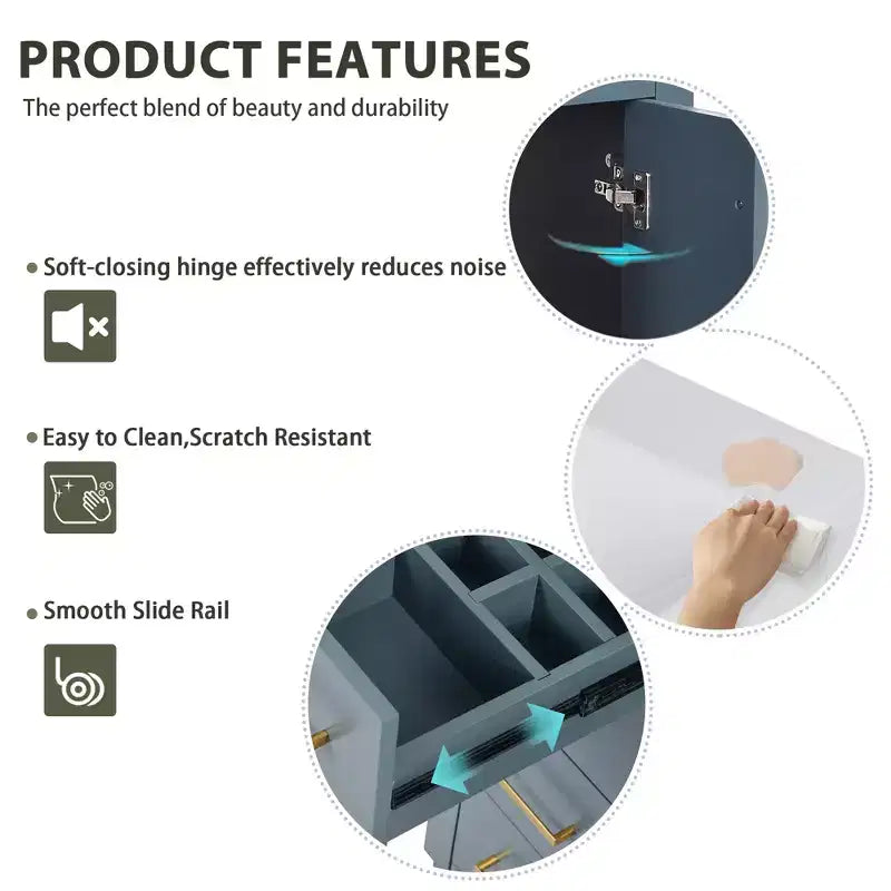 Meuble-lavabo de salle de bain 30 pouces à vasque simple avec armoire et 3 tiroirs – Noir / Bleu / Vert / Indigo / Blanc