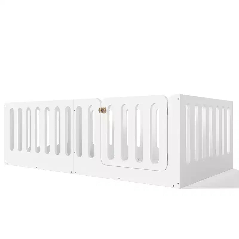 Lit de plancher Montessori double blanc avec barrières et porte – Bois massif, 1 enfant