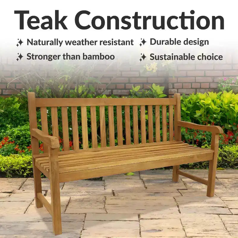 Banc de jardin Sunnydaze d'extérieur en teck massif avec finition teintée claire - 60 po - Brun clair
