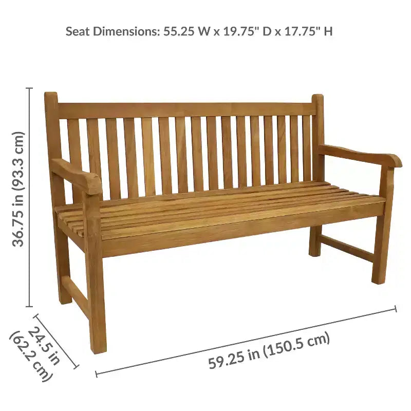 Banc de jardin Sunnydaze d'extérieur en teck massif avec finition teintée claire - 60 po - Brun clair