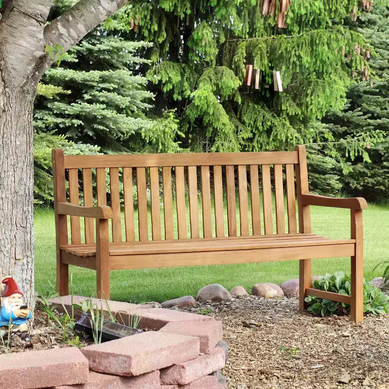Banc de jardin Sunnydaze d'extérieur en teck massif avec finition teintée claire - 60 po - Brun clair