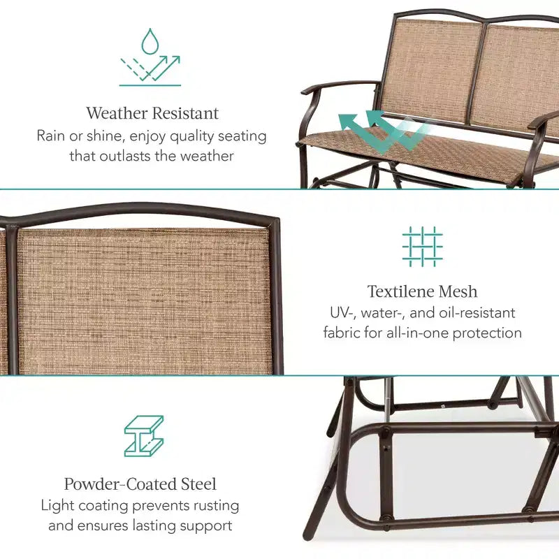 Fauteuil à bascule extérieur 2 places Best Choice Products, balancelle de patio en acier, banc à bascule avec accoudoirs