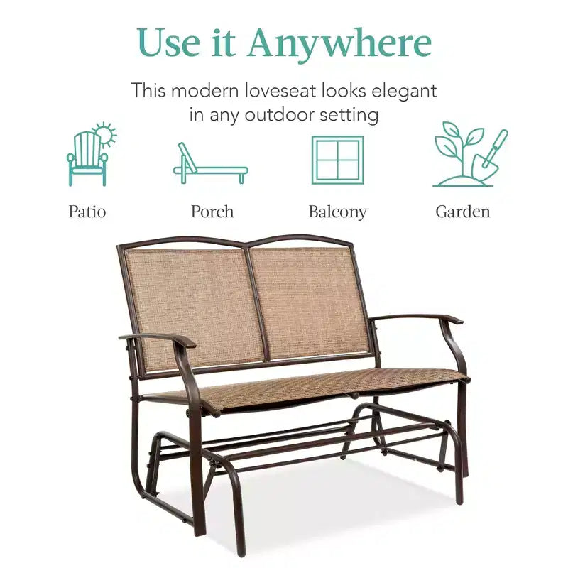 Fauteuil à bascule extérieur 2 places Best Choice Products, balancelle de patio en acier, banc à bascule avec accoudoirs