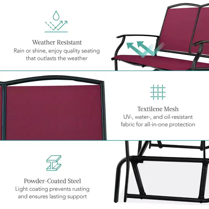 Fauteuil à bascule extérieur 2 places Best Choice Products, balancelle de patio en acier, banc à bascule avec accoudoirs