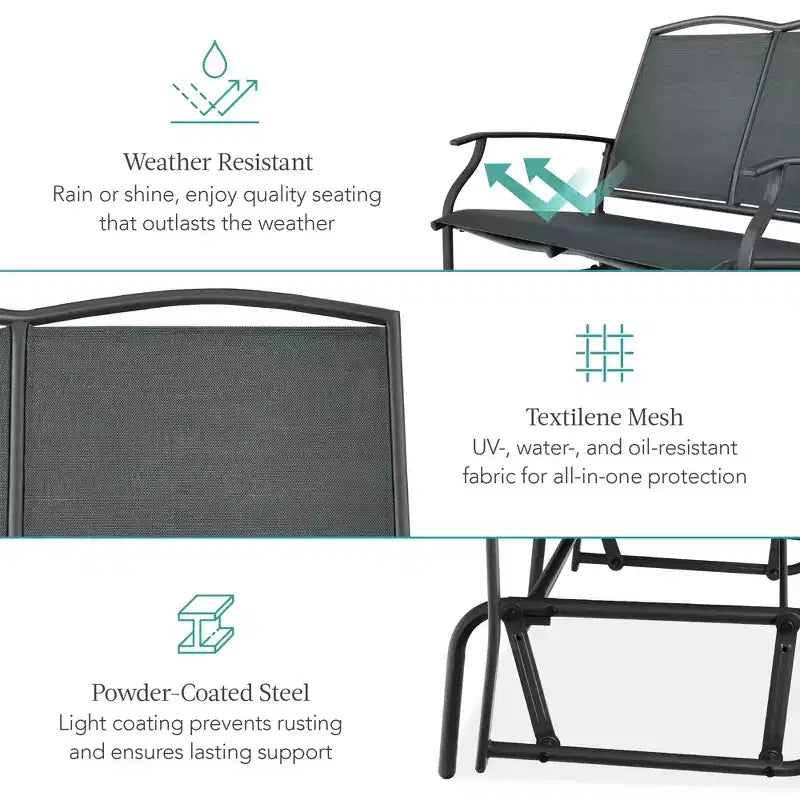 Fauteuil à bascule extérieur 2 places Best Choice Products, balancelle de patio en acier, banc à bascule avec accoudoirs