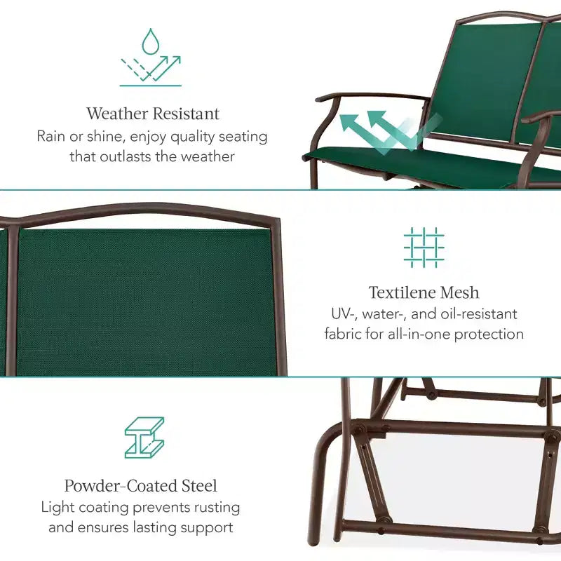 Fauteuil à bascule extérieur 2 places Best Choice Products, balancelle de patio en acier, banc à bascule avec accoudoirs