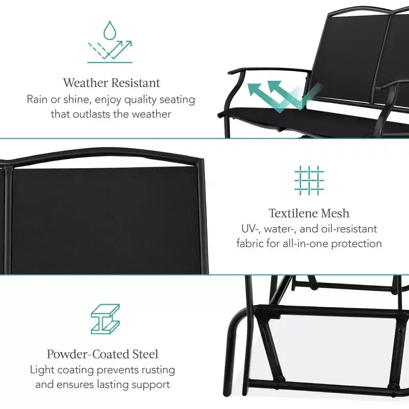 Fauteuil à bascule extérieur 2 places Best Choice Products, balancelle de patio en acier, banc à bascule avec accoudoirs