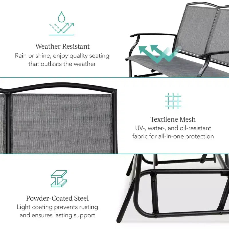 Fauteuil à bascule extérieur 2 places Best Choice Products, balancelle de patio en acier, banc à bascule avec accoudoirs