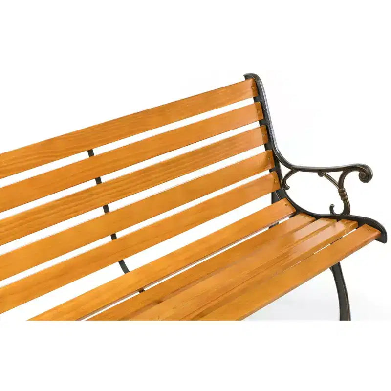 Banc d'extérieur en bois pour parc, patio, jardin, avec accoudoirs et pieds en acier décoratifs