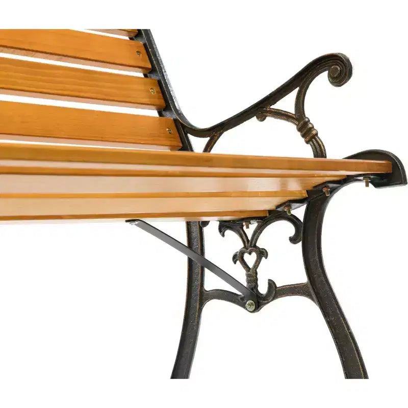 Banc d'extérieur en bois pour parc, patio, jardin, avec accoudoirs et pieds en acier décoratifs