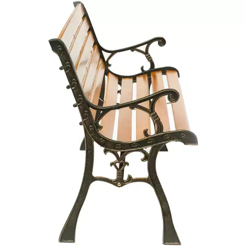Banc d'extérieur en bois pour parc, patio, jardin, avec accoudoirs et pieds en acier décoratifs