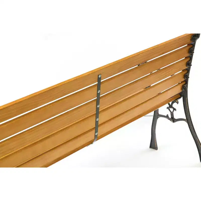 Banc d'extérieur en bois pour parc, patio, jardin, avec accoudoirs et pieds en acier décoratifs