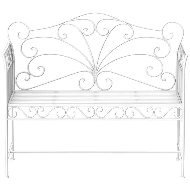Outsunny Banc de jardin en métal de style antique 44,75 po, causeuse avec motif de lierre sur le dossier, blanc crème