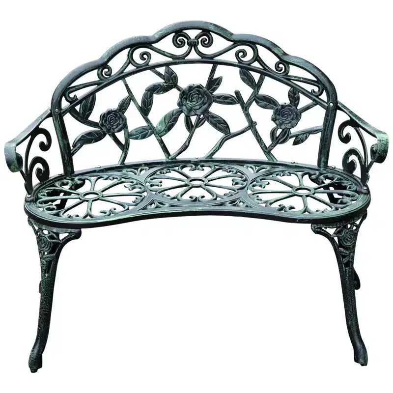 Banc d'extérieur Outsunny, Mobilier de jardin en fonte d'aluminium, Banc en métal avec motif floral rose et finition antique, Vert