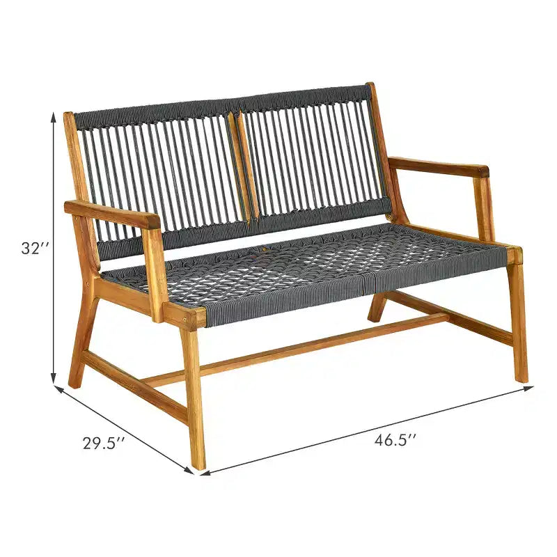 Banc de patio Costway 2 places en bois d'acacia Causeuse Chaise de jardin Noir/Gris/Turquoise