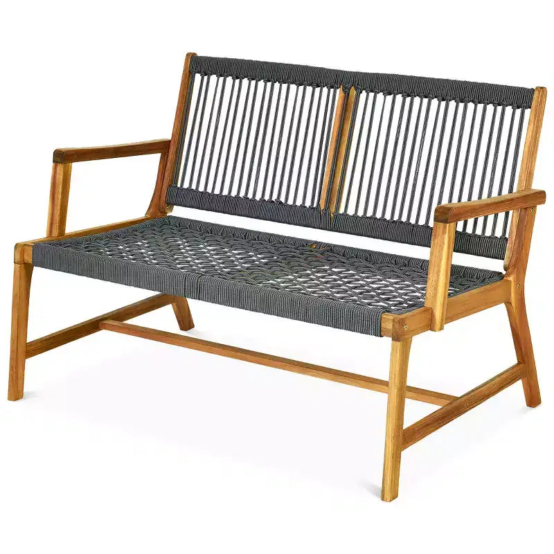 Banc de patio Costway 2 places en bois d'acacia Causeuse Chaise de jardin Noir/Gris/Turquoise
