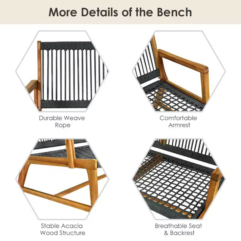 Banc de patio Costway 2 places en bois d'acacia Causeuse Chaise de jardin Noir/Gris/Turquoise
