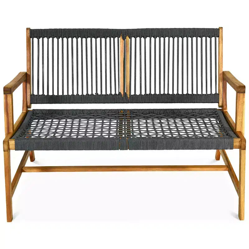 Banc de patio Costway 2 places en bois d'acacia Causeuse Chaise de jardin Noir/Gris/Turquoise