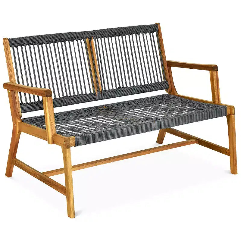 Banc de patio Costway 2 places en bois d'acacia Causeuse Chaise de jardin Noir/Gris/Turquoise