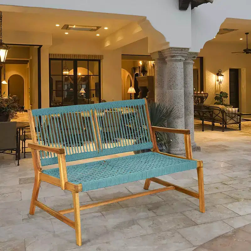 Banc de patio Costway 2 places en bois d'acacia Causeuse Chaise de jardin Noir/Gris/Turquoise
