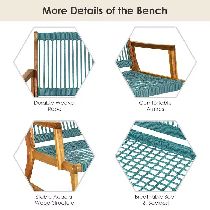 Banc de patio Costway 2 places en bois d'acacia Causeuse Chaise de jardin Noir/Gris/Turquoise