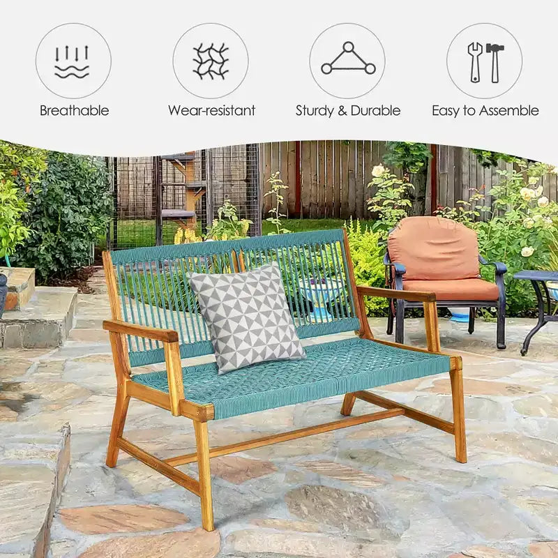 Banc de patio Costway 2 places en bois d'acacia Causeuse Chaise de jardin Noir/Gris/Turquoise