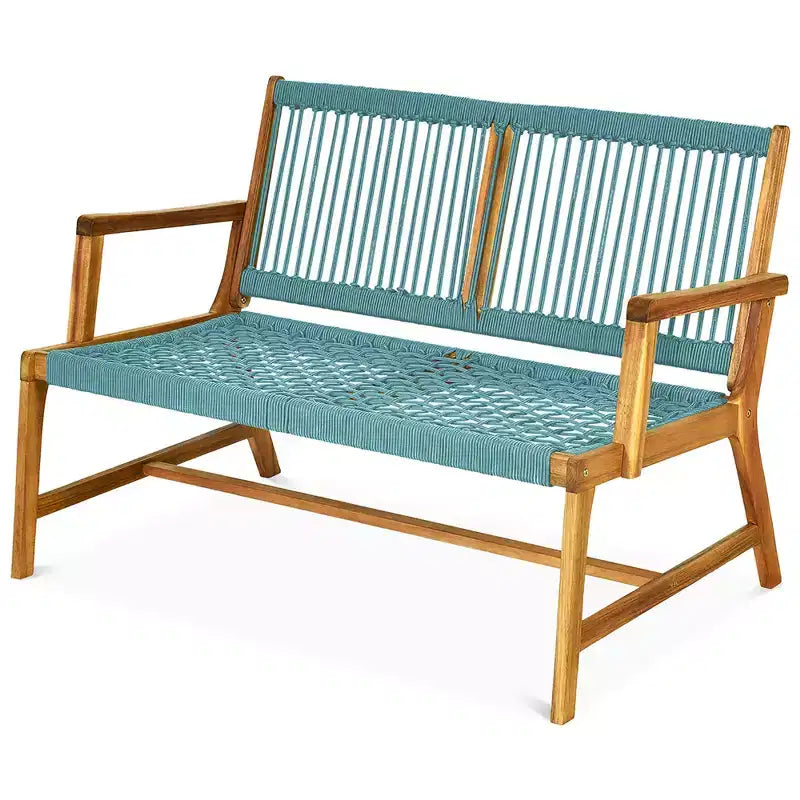 Banc de patio Costway 2 places en bois d'acacia Causeuse Chaise de jardin Noir/Gris/Turquoise