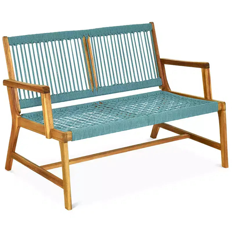 Banc de patio Costway 2 places en bois d'acacia Causeuse Chaise de jardin Noir/Gris/Turquoise