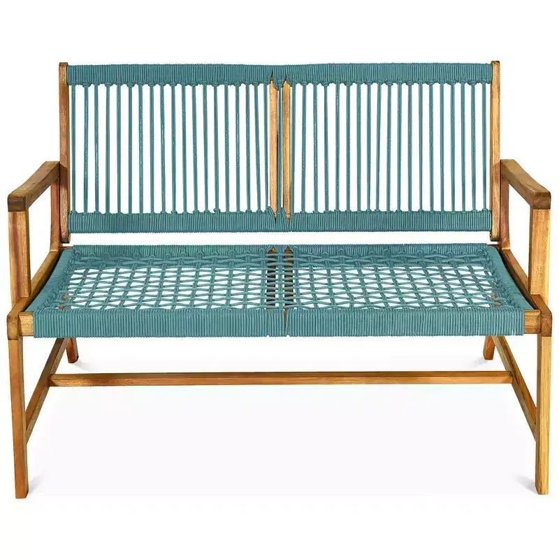 Banc de patio Costway 2 places en bois d'acacia Causeuse Chaise de jardin Noir/Gris/Turquoise