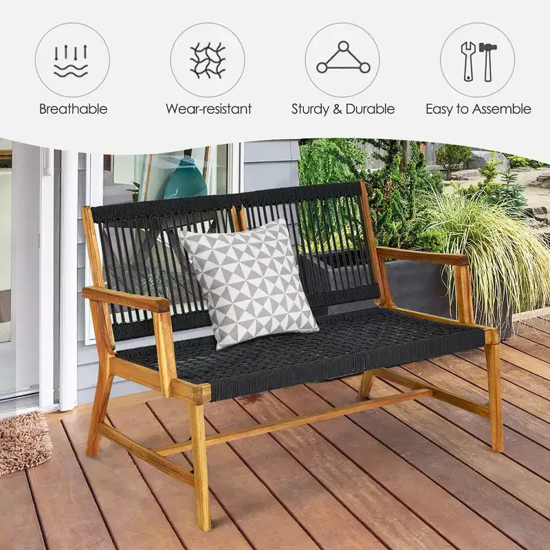 Banc de patio Costway 2 places en bois d'acacia Causeuse Chaise de jardin Noir/Gris/Turquoise