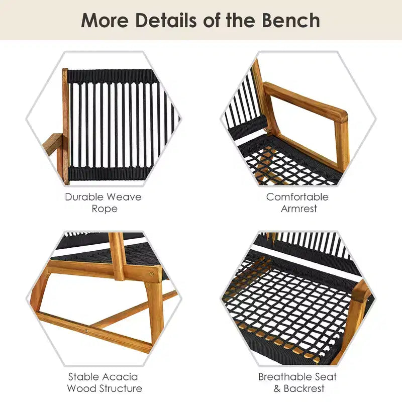 Banc de patio Costway 2 places en bois d'acacia Causeuse Chaise de jardin Noir/Gris/Turquoise