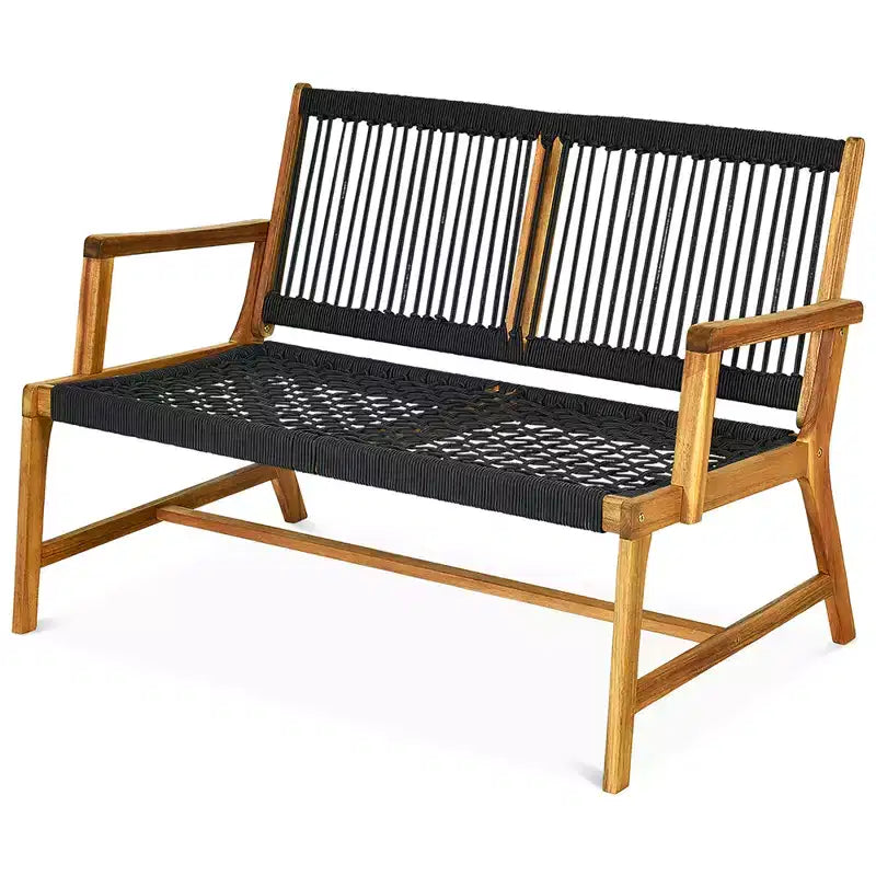Banc de patio Costway 2 places en bois d'acacia Causeuse Chaise de jardin Noir/Gris/Turquoise