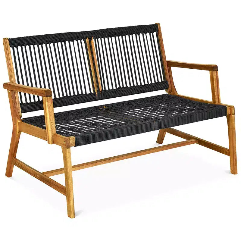 Banc de patio Costway 2 places en bois d'acacia Causeuse Chaise de jardin Noir/Gris/Turquoise
