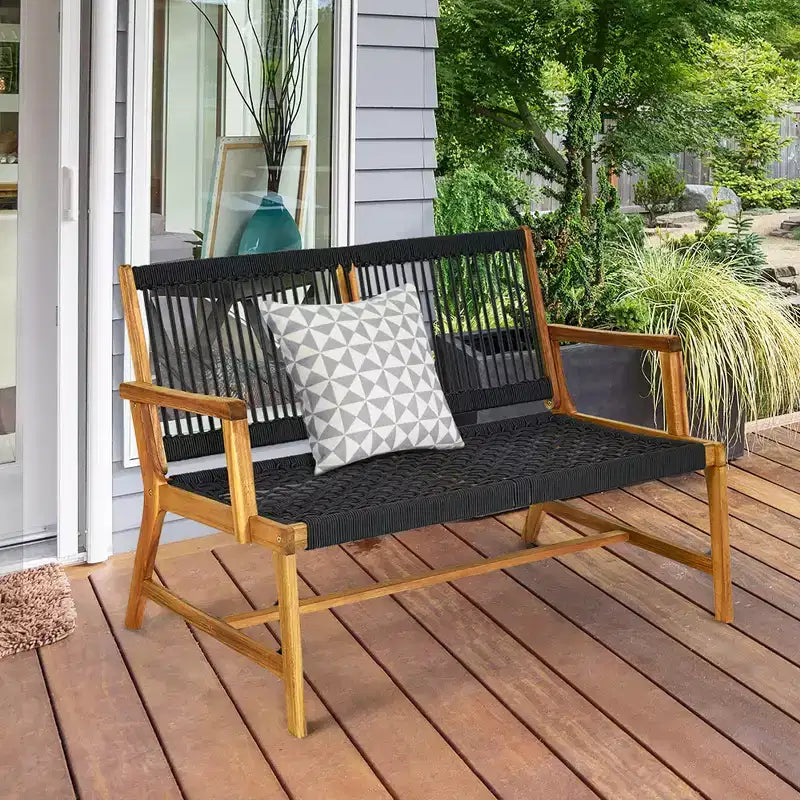 Costway 2-Person Patio Acacia Wood Bench Loveseat Chair Garden Furniture Black\\Grey\\Turquoise
