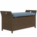 Outsunny 29 Gallon Patio Wicker Storage Bench, Outdoor PE Rattan Patio Furniture, 2-In-1 Footstool Rectangle Basket Box w/ Handles and Cushion