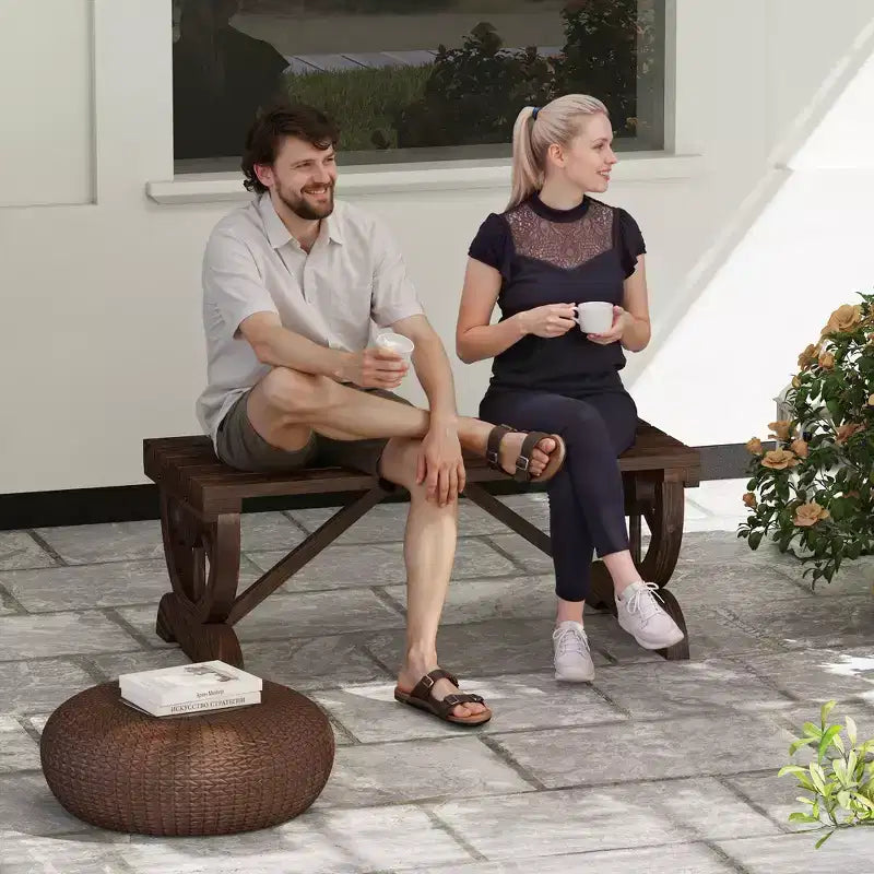 Banc de jardin Outsunny 2 places, banc de porche extérieur avec roues de chariot, pour cour arrière, patio, jardin