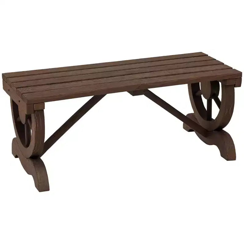 Outsunny 2-Person Garden Bench Outdoor Wagon Wheel Porch Bench for Backyard, Patio, Garden