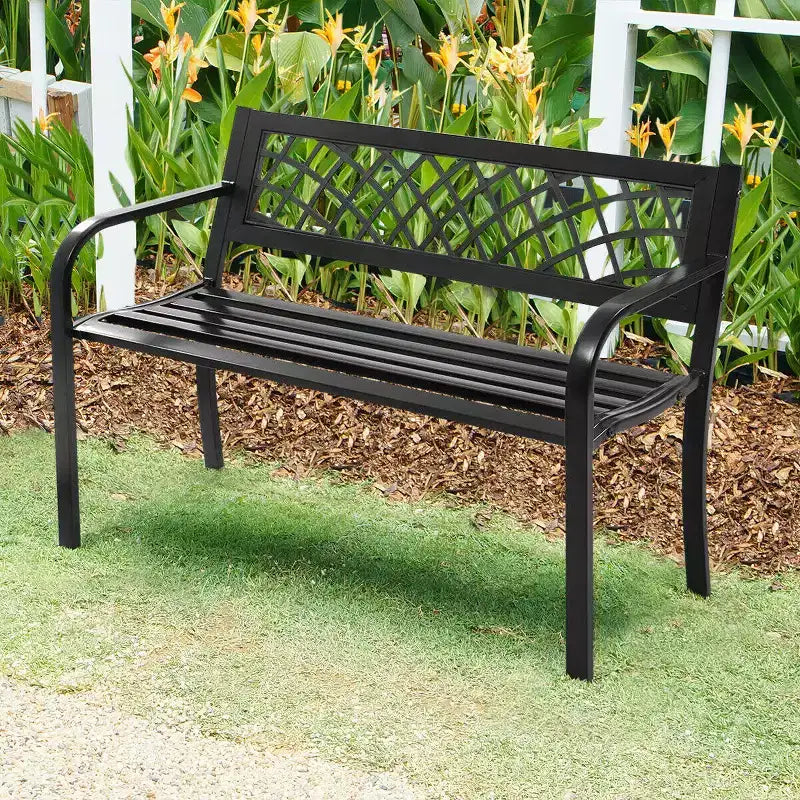 Banc de jardin Costway pour terrasse et porche, chaise de chemin, cadre en acier pour l'extérieur