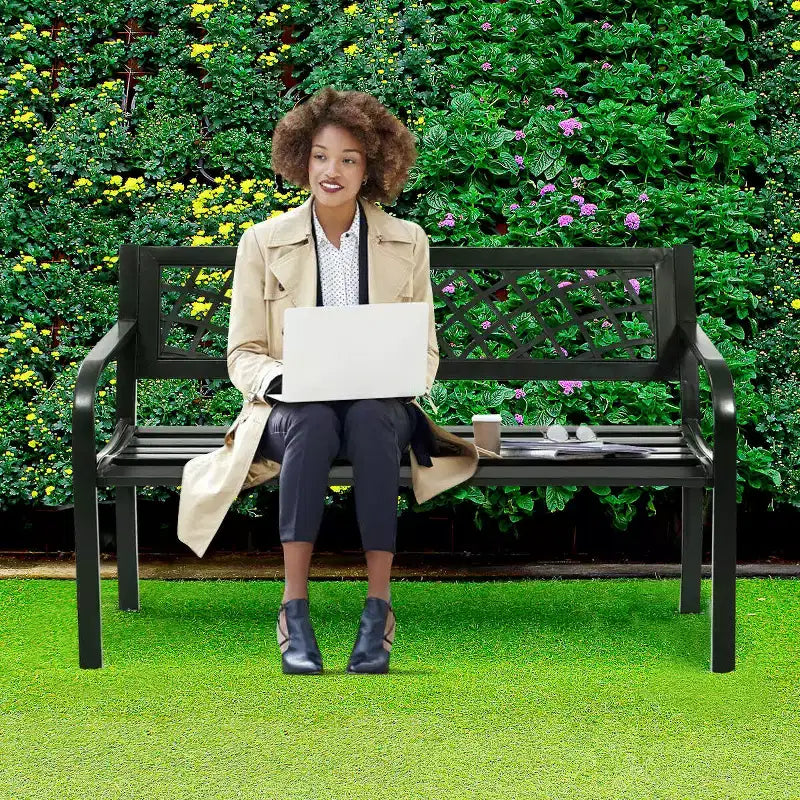 Banc de jardin Costway pour terrasse et porche, chaise de chemin, cadre en acier pour l'extérieur