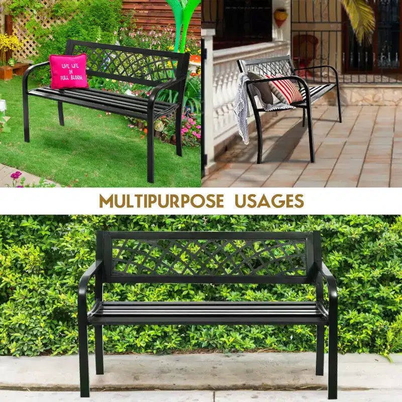 Banc de jardin Costway pour terrasse et porche, chaise de chemin, cadre en acier pour l'extérieur