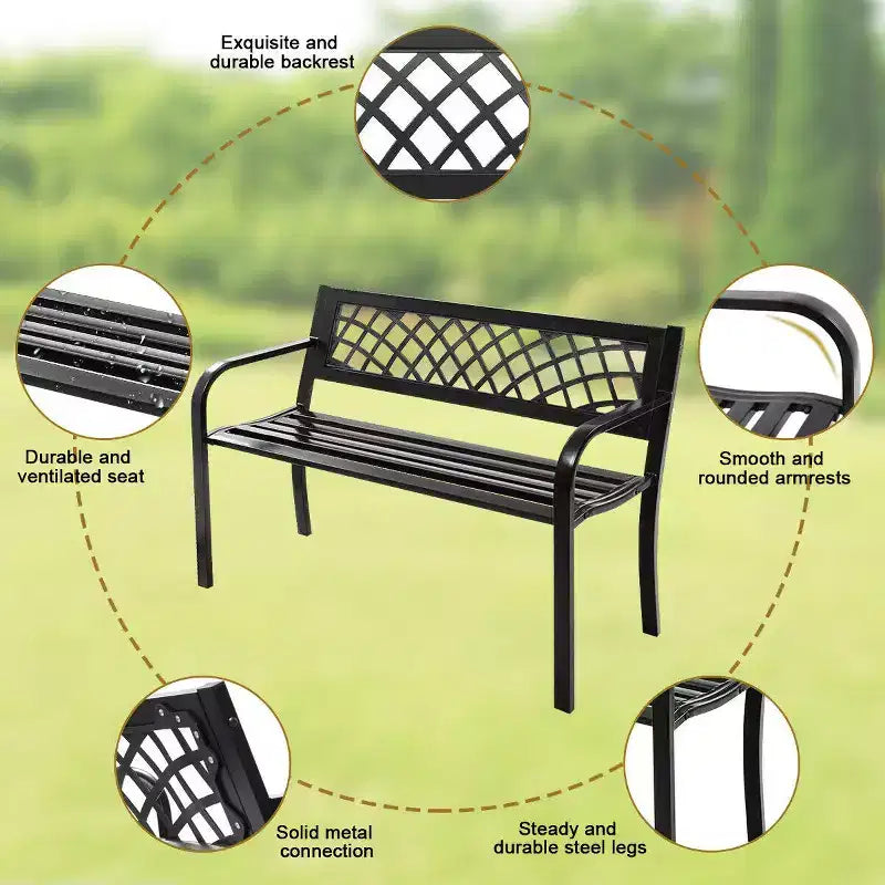 Banc de jardin Costway pour terrasse et porche, chaise de chemin, cadre en acier pour l'extérieur