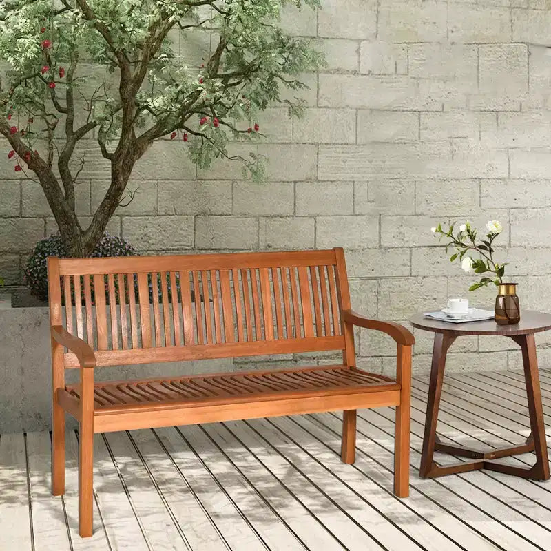 Banc de jardin d'extérieur 50'' deux places Costway, banquette en bois massif avec accoudoirs