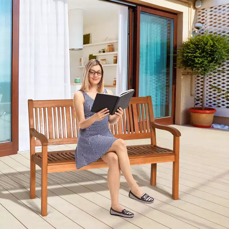 Banc de jardin d'extérieur 50'' deux places Costway, banquette en bois massif avec accoudoirs