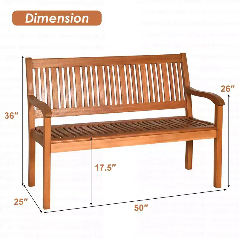 Banc de jardin d'extérieur 50'' deux places Costway, banquette en bois massif avec accoudoirs