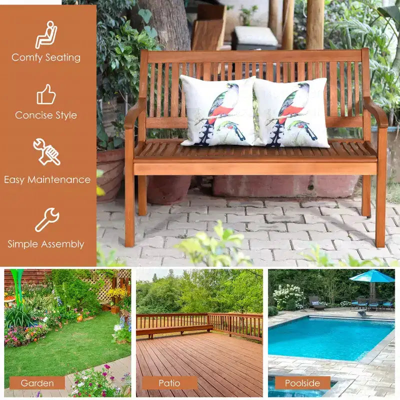 Banc de jardin d'extérieur 50'' deux places Costway, banquette en bois massif avec accoudoirs