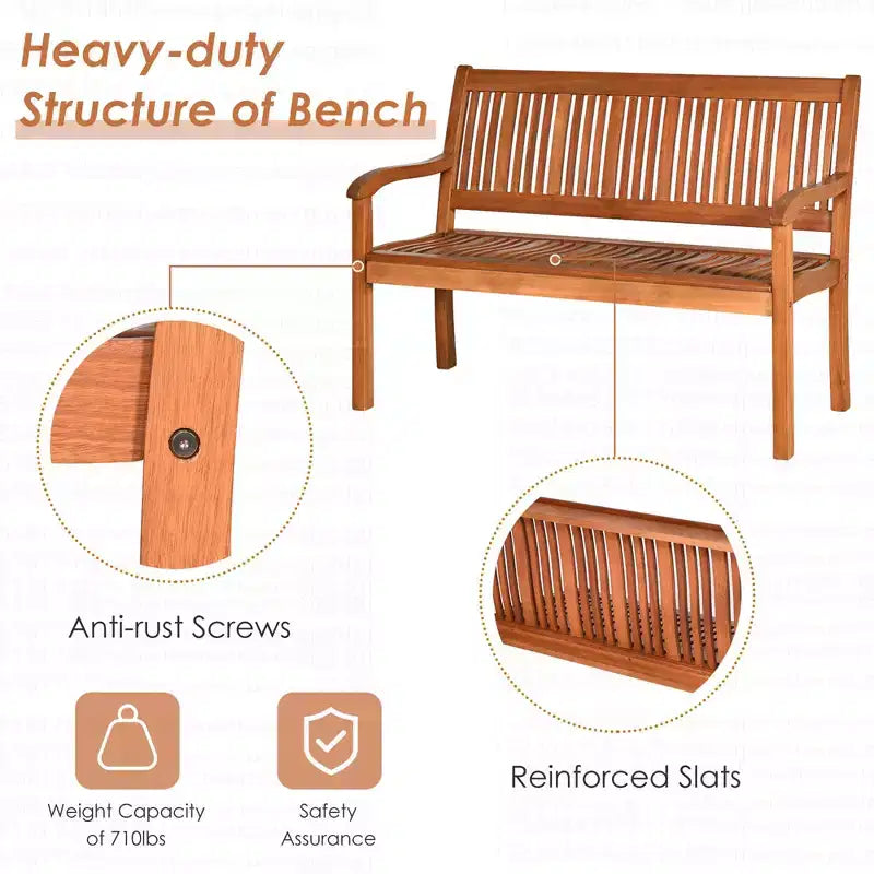 Banc de jardin d'extérieur 50'' deux places Costway, banquette en bois massif avec accoudoirs