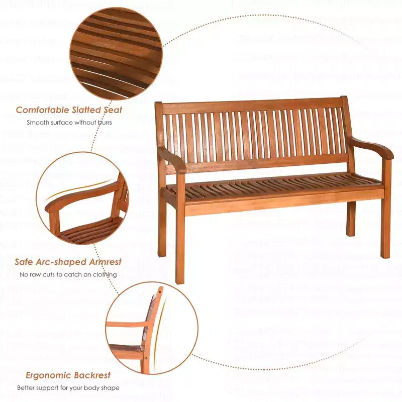 Banc de jardin d'extérieur 50'' deux places Costway, banquette en bois massif avec accoudoirs