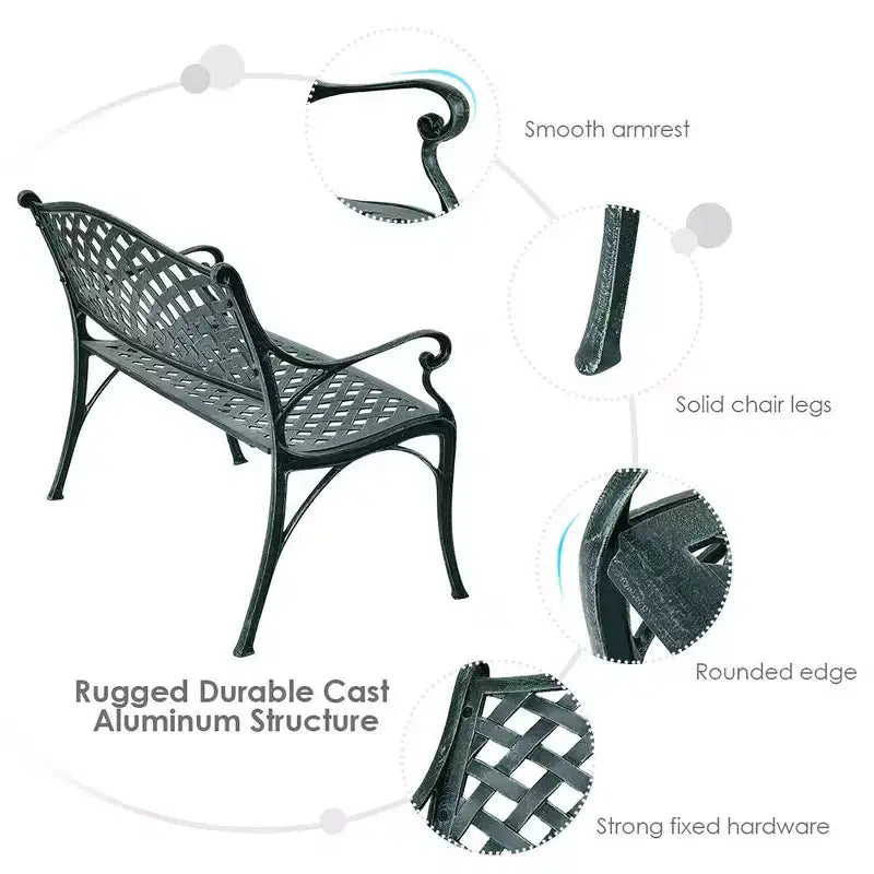 Costway Banc de jardin extérieur antique 40'' Cadre en aluminium Sièges Chaise Mobilier de jardin